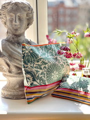 Makeup Taske & Pouch Sæt - Velour -Grøn/Multi Strib