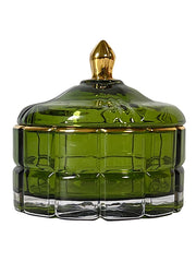 Glas Krukke - Grøn M. Guld H 10cm